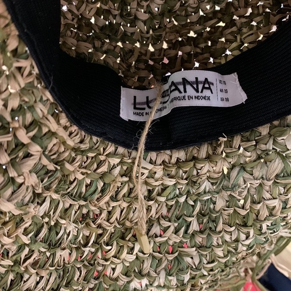 Anthropologie Lusana Raffia fiesta hat green cream one size new main image 6
